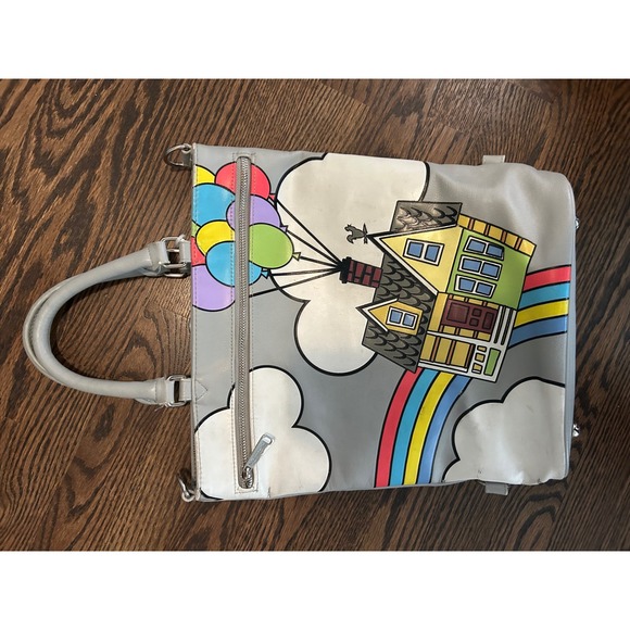 Disney Handbags - Disney Pixar Up House Balloons Tote Bag Grey Rainbow Vegan Leather Handbag